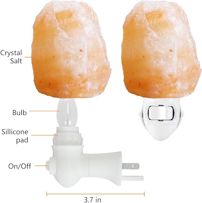 pursalt 2 Pack Himalayan Natural Salt Lamp Night Light Plug in, Certificated 360 Degree Rotatable Wall Plug with Extra 4 Replacement Bulbs for Bathroom Bedroom, Pink Crystal Rock Salt Hand Crafted
