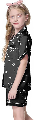 Girls & Womens Satin Pajamas Set, Silk Button-Down Sleepwear 2 Piece Nightwear, 3 Years - Women XXL