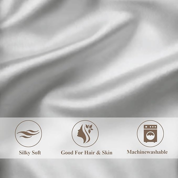 Vielit Satin Body Pillow Pillowcase 1pc,Silky Body Pillow Cover Similar to Silk Pillow Cases Soft Body Pillow Case 20x54 & Envelope Closure,Gift for Women Men Silver Grey & 1 Satin Scunchie