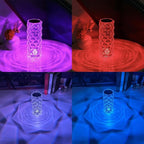 Portable Crystal Table Lamp,16 Color Touch Control Rechargeable Lamp,Crystal Bedside Lamp,Night Light,Room Decor Desk Lamp,Bedroom,Living Room,Kitchen,Dining Room Lamp (16-Color Rose)