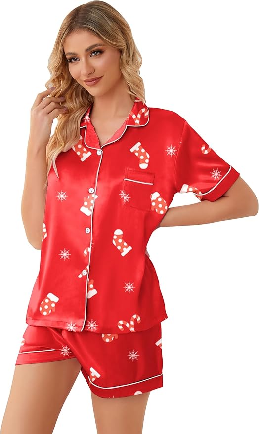 Girls & Womens Satin Pajamas Set, Silk Button-Down Sleepwear 2 Piece Nightwear, 3 Years - Women XXL