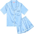 QPANCY Kids Satin Pajamas Sets Baby Boy Girl Button-Down Silk Sleepwear 2 Piece Short Sleeve Loungewear Clothes Set