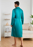 ZUEVI Men's Kimono Robe Set Silk Satin Long Sleeve Bathrobe with Shorts 2 PCS Sleepwear Pjs Sets