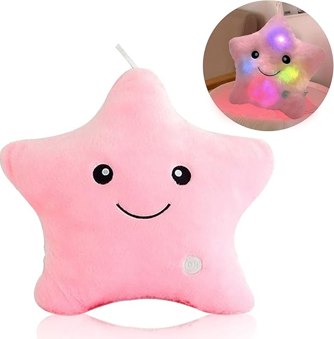 Kids Throw Pillows,LED Lights Star Throw Pillow Gifts for Child Birthday Teen Decorative Throw Pillows Cute Plush Toys Girls Doll Pink Throw Pillows for Couch Living/Bed Room Home Office