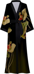 Kihnop Women's Floral Long Kimono Robe Long Satin Robe Long Silk Robe Ladies Kimonos Silky Bathrobe Cover Up, One Size