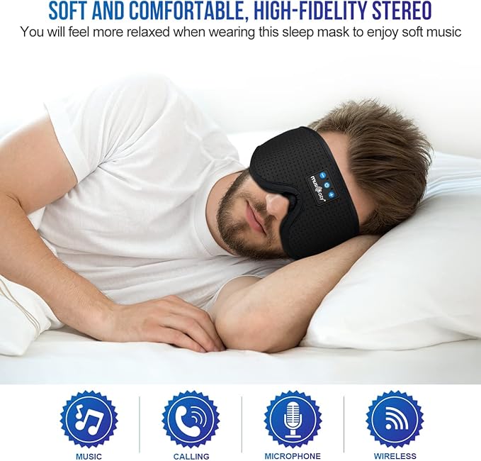 MUSICOZY Sleep Headphones Bluetooth 5.4 Headband Breathable 3D Sleeping Headphones, Wireless Eye Mask Sleep Earbuds for Side Sleepers Women Office Air Travel Cool Tech Gadgets Unique Gifts, Pack of 2