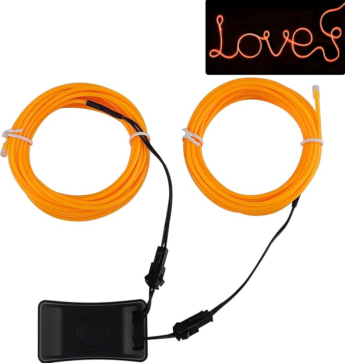 JIGUOOR USB Rechargeable EL Wire 32.8ft/10m (5mx2) Bright Neon Light Strip 360° Illumination Neon Tube Rope Lights for DIY, Festival, Party Decoration, Halloween, Chrismas (32.8ft/10M, Orange)