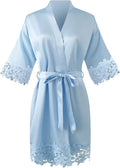 Womens Short Satin Robe Lace Trim Silk Kimono Sleepwear Bridesmaid Robes for Bride Wedding Party Nightgown