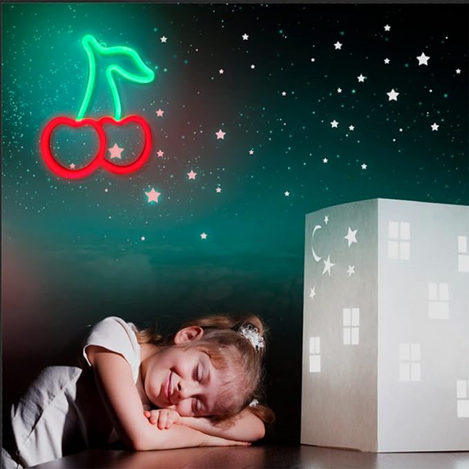 ENUOLI Cherry Light Neon Signs,Fruit Decorative Art Cherry Neon Lights for Wall Decor LED Signs for Bedroom,USB or Battery LED Light Up Signs for Christmas,Birthday,Wedding Party,Kids Room,Home Decor(Cherry)