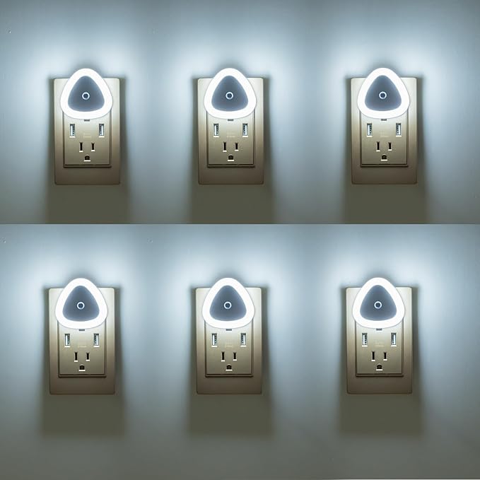 KINUR LED Night Light, 6 Pack Nightlights Plug into Wall, 0.5W Dusk to Dawn Sensor Automatic On and Off Night Light, Led Night Lamp for Kids, Nursery, Bedroom, Hallway, Stairs, Kitchen,White