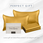 Elegant Comfort 4-Pack Cooling Viscose Satin Pillowcase Set with Hidden Zipper Closure, Silky Smooth for Best Hair and Skin Care-Beautiful Gift Box-4-Piece Satin Pillowcase Set, Standard/Queen, Gold