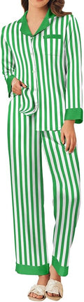 Ekouaer Silk Pajamas for Women Long Sleeve Satin Pajama Set Silky Pj Sets 2 Piece Button Down Loungewear Sleepwear