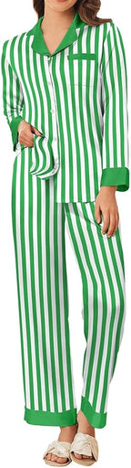 Ekouaer Silk Pajamas for Women Long Sleeve Satin Pajama Set Silky Pj Sets 2 Piece Button Down Loungewear Sleepwear