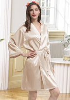 WJing Yi Jia Womens Satin Kimono Robe Silky Robes Floral Bathrobe Bride Bridesmaid Wedding Bridal Dressing Gown Loungewear