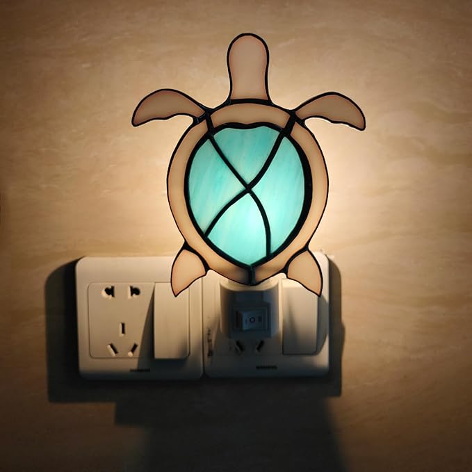CHEZBABY Stained Glass Night Light Plug into Wall Accent Nightlight Lamp Decorative for Hallway Bedroom Kitchen Home Decor(Turtle)