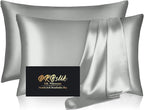 Silk Pillow Cases 2 Pack, Mulberry Silk Pillowcases Standard Set of 2, Smooth, Anti Acne, Both Sides Natural Silk Satin Pillow Cases for Sleeping Women 2 Pack with Zipper, Silver Grey