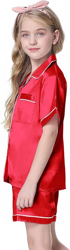 Girls & Womens Satin Pajamas Set, Silk Button-Down Sleepwear 2 Piece Nightwear, 3 Years - Women XXL