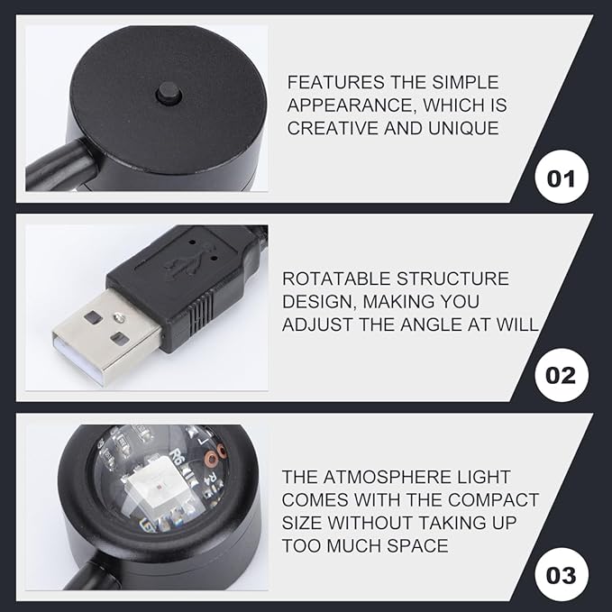 Uonlytech USB Rainbow Projection Lamp Rotatable Indoor Atmosphere Lamp Small Creative Ambient Lighting for Room Decoration