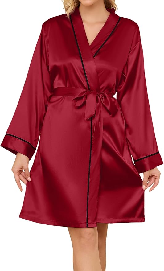 Satin Robes for Women Elegant Satin Kimono Silk Bathrobe for Wedding, Bridal Party, Silk Sleepwear, and Loungewear