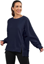 Nirovien Womens Oversized Crewneck Sweatshirt Side Slit Long Sleeve Pullover Slouchy Fit Tops