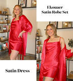 Ekouaer Women's Satin Robe Set Nightgown with Robes Silk Pajama Set 2 Pieces Lingerie Cowl Neck Cami Sleepwear Sets