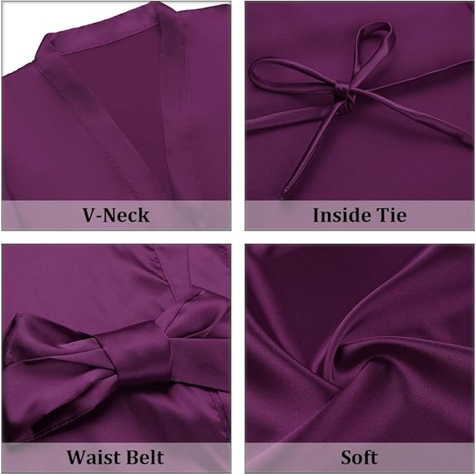 Women's Short Satin Robes Silky Bathrobe Bridesmaid Sleepwear for Wedding Party Getting Ready Solid Color