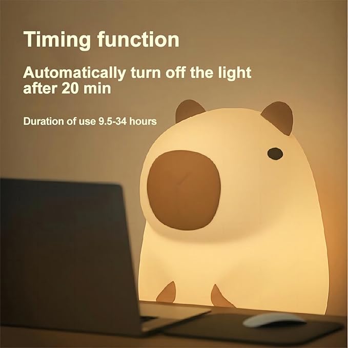 S NMT Cute Cartoon Capybara Silicone Night Light USB Rechargeable Timing Dimming Sleep Night Lamp for Children's Room Decor
