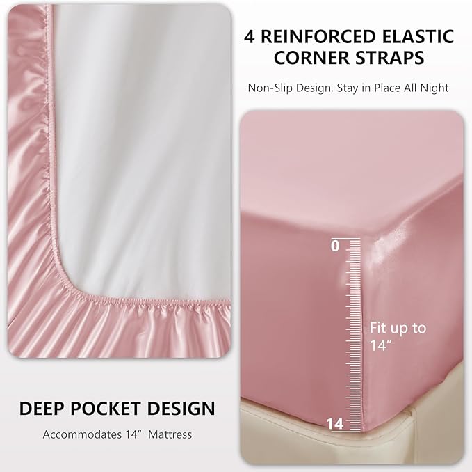 CozyLux Satin Sheets King Size Sheet Set - 6 Piece Silky King Sheets, Luxury Dirty Pink King Bed Set with Smooth and Soft Microfiber, Includes 1 Fitted Sheet, 1 Flat Sheet and 4 Pillowcases