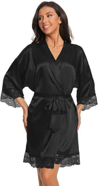 Kihnop Women's Satin Robe Silk Robe Lace Bridal Robes for Bride Bridesmaid Robes Silky Bathrobe Getting Ready Sleepwear