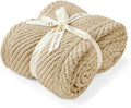 Amélie Home Knit Throw Blanket, Soft Chenille Cozy Breathable Chevron Chunky Decorative Blanket for Couch, Bed & Sofa, French-Inspired Lightweight Warm Gift for Women, Beige, 50"x60"