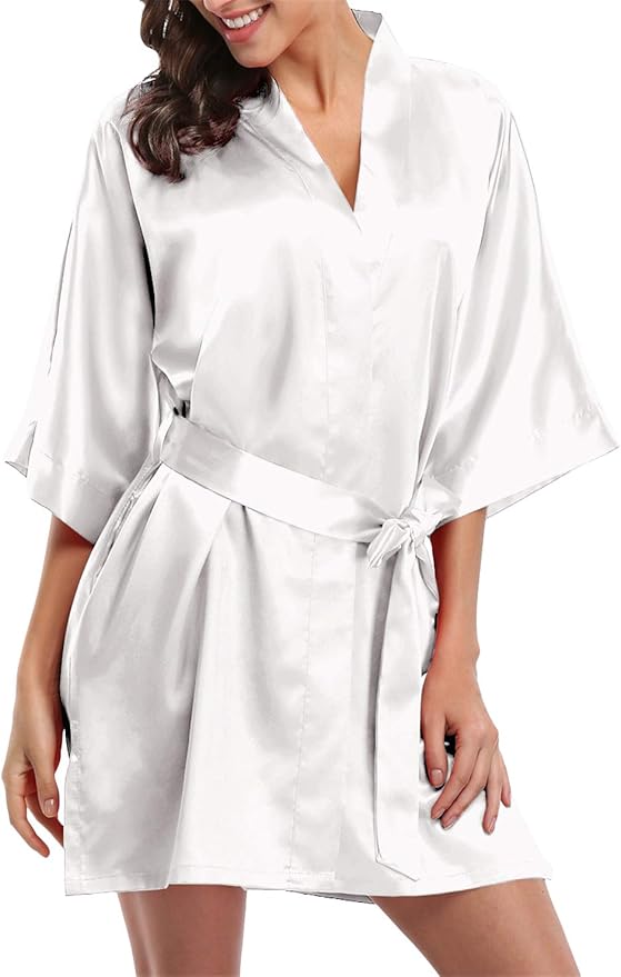 Giova Women's Satin Robe Bride & Bridesmaid Wedding Party Bathrobe Short Kimono Gown