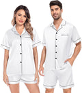 SWOMOG Satin Matching Pajamas Sets Couple Silk Button Down Nightwear Women & Men Short Sleeve Sleepwear 2 Pieces Loungewear