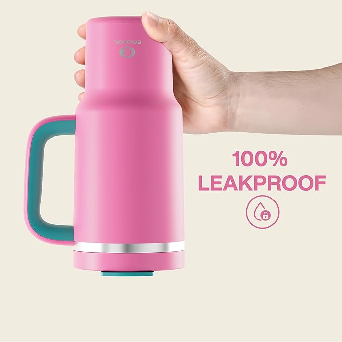 ENCOOL 32 oz Tumbler with Handle and Straw: Stainless Steel Insulated Tumbler Keeps Cold for 24 Hours, Leakproof Travel Cup Fits in Cup Holder and BPA-Free,Light Crimson
