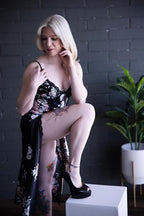 CRIPOM Lingerie Dress for Women V Neck Long Sexy Nightgowns for Women Side Split Sexy Night Gowns
