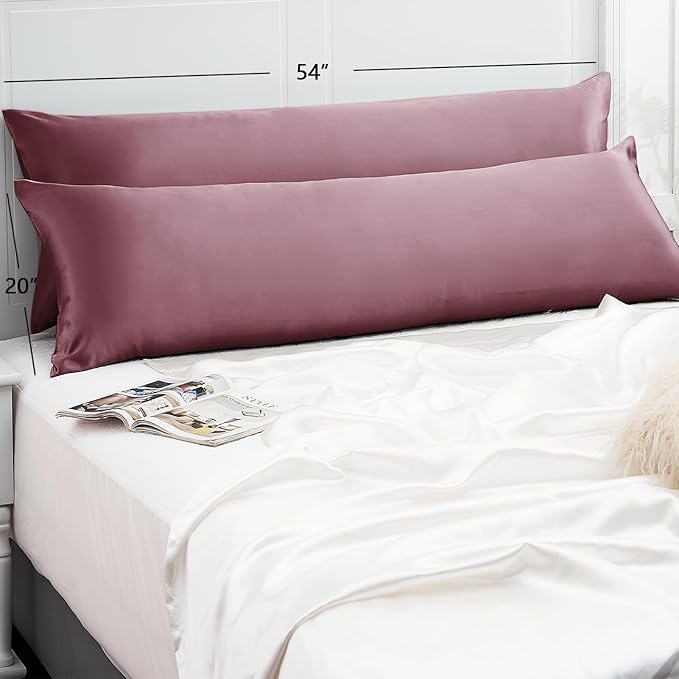 Vielit Satin Body Pillow Pillowcase 1pc,Silky Body Pillow Cover Similar to Silk Pillow Cases Soft Body Pillow Case 20x54 & Envelope Closure,Gift for Women Men Dusty Rose & 1 Satin Scunchie