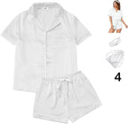 WJing Yi Jia 4Pcs Womens Satin Silky Pajama Sets Short Sleeve Shirt XS-4XL Floral Pajamas Set Soft PJ Loungewear Sleepwear