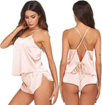 Ekouaer Silk Pajamas Set for Women Satin Backless Lingerie Pjs Cami Top and Shorts Nightwear