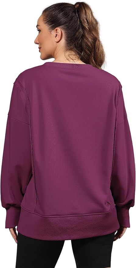 Nirovien Womens Oversized Crewneck Sweatshirt Side Slit Long Sleeve Pullover Slouchy Fit Tops