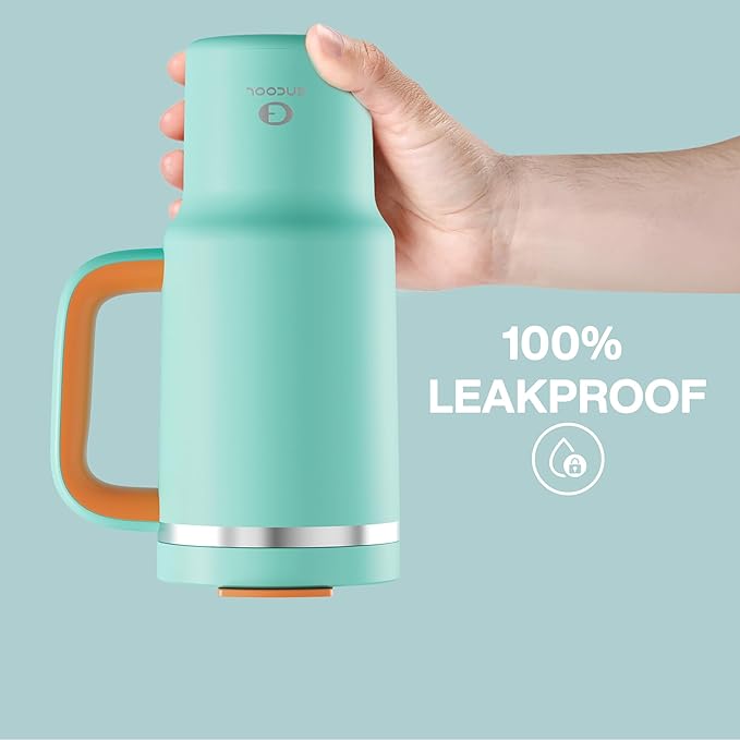 ENCOOL 32 oz Tumbler with Handle and Straw: Stainless Steel Insulated Tumbler Keeps Cold for 24 Hours, Leakproof Travel Cup Fits in Cup Holder and BPA-Free,Soft Cyan