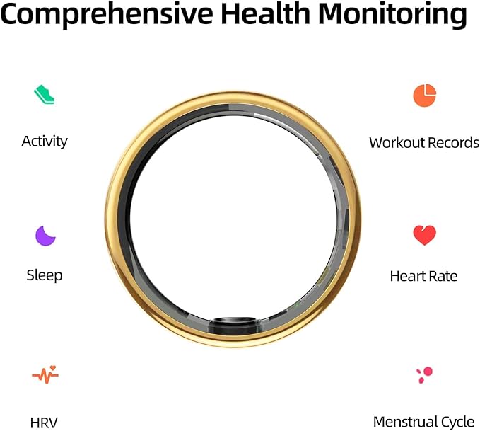 Smart Ring for Women&Men-Activity/Sleep/Heart Rate/HRV/Stress/Women's Health Tracker-IP68 Waterproof/Wearable-No Subscription Fee Required-Compatible with iPhone &Android