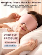 Weighted Eye Masks for Sleep Women: 3D Contoured Blackout Sleep Mask with Zero Pressure, Eyelash Friendly & Comfortable Blindfold for Airplane Travel, Night Shift Nurse, Yoga & Thoughtful Gift, Pink
