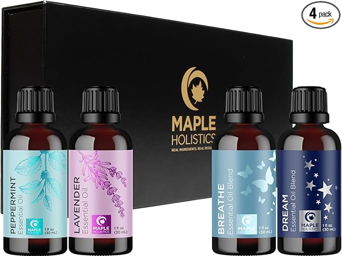 Sleep Essential Oils for Diffuser - Premium Aromatherapy Essential Oil Gift Set with 4 Calming Essential Oils for Diffuser Candles Baths DIYs & More - Relaxing Essential Oils Set (4 Pack, 1oz Each)