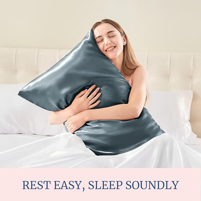 BEDELITE Satin Pillowcase for Hair and Skin, Super Soft and Cooling Similar to Silk Pillow Cases 2 Pack with Envelope Closure, Gift for Women Men(20"x40" King Size, Space Grey)
