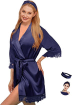 Silk Robes for Womens 2Pcs Satin Robe Kimonos Bridesmaid Bride Lace Bathrobes Sleepwear Bridal Silky Loungewear Wedding Robes