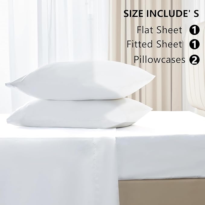 CozyLux Satin Sheets King Size Sheet Set - 4 Piece Silky King Sheets, Luxury White King Bed Set with Smooth and Soft Microfiber, Includes 1 Fitted Sheet, 1 Flat Sheet and 2 Pillowcases