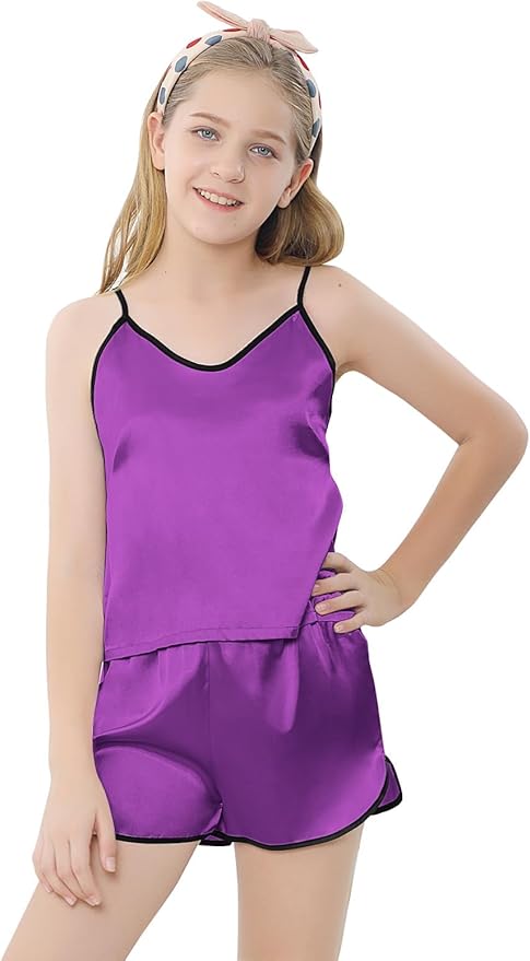 Girls & Women Silk Pajamas Set Satin Camisole Sleepwear 2 Piece Pjs, 3 Years - Women XXL