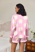 Ekouaer Satin Pajama Set for Women Button Down Pj Set Long Sleeve Top and Shorts 2 Piece Loungewear Summer Soft Sleepwear