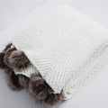 vctops Fur Pom Pom Knit Throw Blanket Super Soft Warm Cozy Cable Knitted Blanket for Sofa and Couch 51 x 63 Inch White