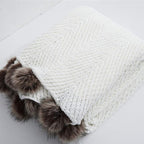 vctops Fur Pom Pom Knit Throw Blanket Super Soft Warm Cozy Cable Knitted Blanket for Sofa and Couch 51 x 63 Inch White