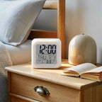 Digital Alarm Clock Peach Pink Digital Clock Date, Temperature, and Weekday Display Gradient White Battery Operated 9 Ringtones 7-Color Night Light and Snooze